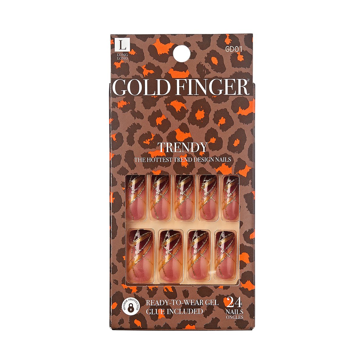 KISS Goldfinger Gel Glam Press on Nails - Dark Brown Glitter French Full Cover, Square Shape, Medium Length, 26-Piece Set with Mini Glue Included - görsel 2