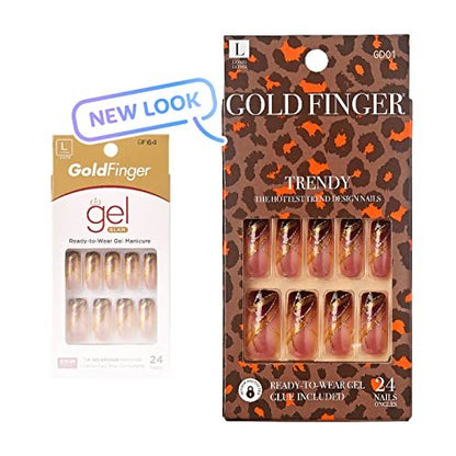 KISS Goldfinger Gel Glam Press on Nails - Dark Brown Glitter French Full Cover, Square Shape, Medium Length, 26-Piece Set with Mini Glue Included