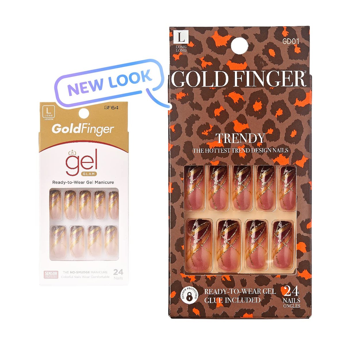 KISS Goldfinger Gel Glam Press on Nails - Dark Brown Glitter French Full Cover, Square Shape, Medium Length, 26-Piece Set with Mini Glue Included - görsel 10