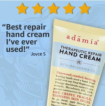 Adamia Therapeutic Repair Hand Cream with Macadamia Nut Oil and Promega-7, Fragrance Free, Paraben Free, Non-GMO - 3 oz Avelisse