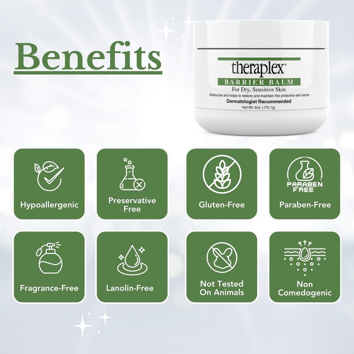 Theraplex Skin Barrier Balm - Barrier Repair Moisturizer Cream for Dry, Sensitive Skin - Hypoallergenic, Noncomedogenic - 6 oz Avelisse