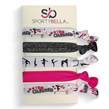 Gymnastic Hair Ties for Girls - SportyBella 5-Pack Multicolor Elastics for Routines
