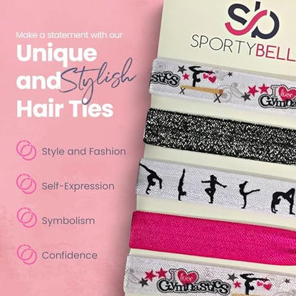Gymnastic Hair Ties for Girls - SportyBella 5-Pack Multicolor Elastics for Routines
