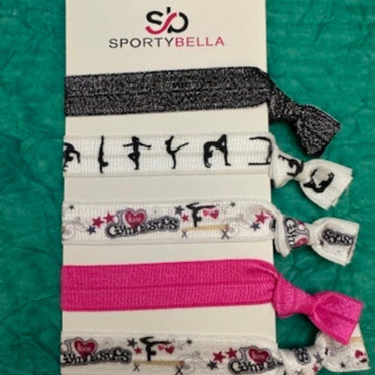 Gymnastic Hair Ties for Girls - SportyBella 5-Pack Multicolor Elastics for Routines