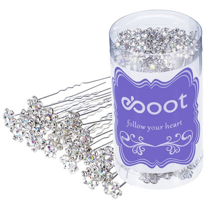 eBoot 40 Pack Flower Crystal Rhinestone Hair Pins – White, Wedding Hair Accessories with Storage Bag