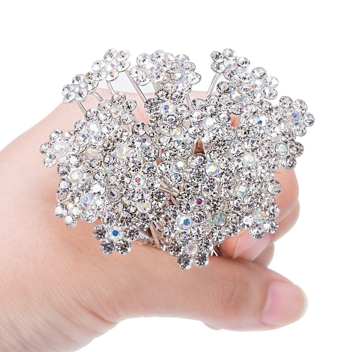 eBoot 40 Pack Flower Crystal Rhinestone Hair Pins – White, Wedding Hair Accessories with Storage Bag - görsel 7