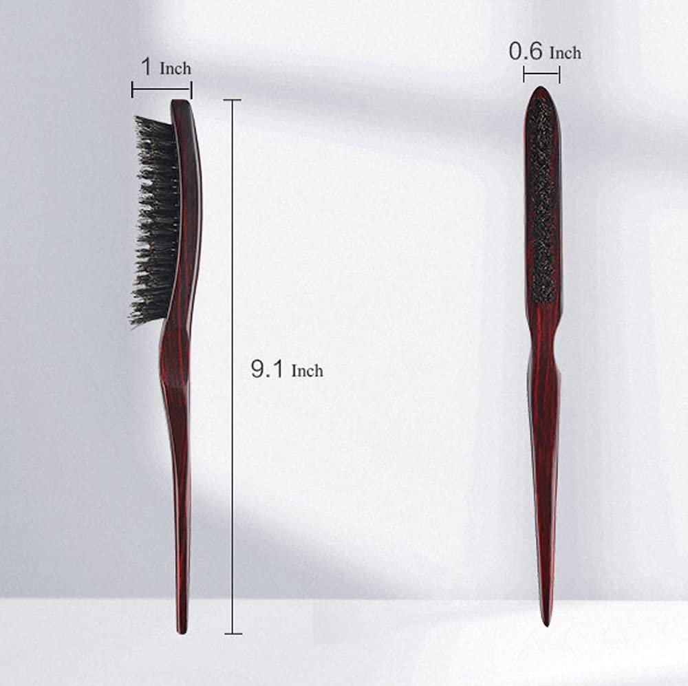 PERFEHAIR 100% Pure Boar Bristle Teasing Hair Brush – Wooden Handle, 3 Row Slim Backcombing Brush, 8.8 inch - görsel 5