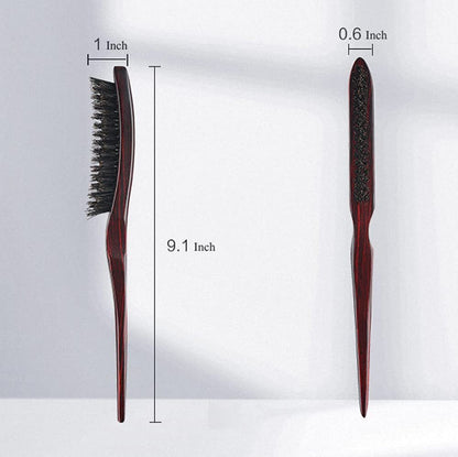 PERFEHAIR 100% Pure Boar Bristle Teasing Hair Brush – Wooden Handle, 3 Row Slim Backcombing Brush, 8.8 inch