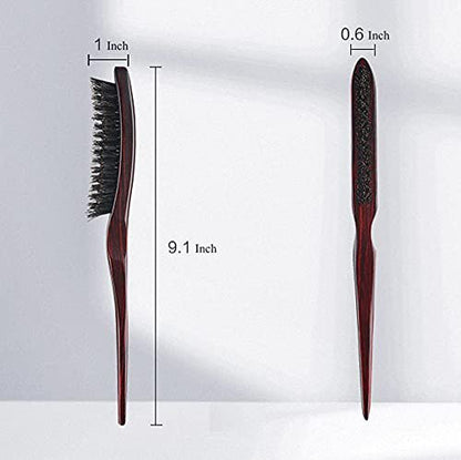PERFEHAIR 100% Pure Boar Bristle Teasing Hair Brush – Wooden Handle, 3 Row Slim Backcombing Brush, 8.8 inch