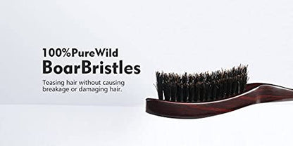PERFEHAIR 100% Pure Boar Bristle Teasing Hair Brush – Wooden Handle, 3 Row Slim Backcombing Brush, 8.8 inch