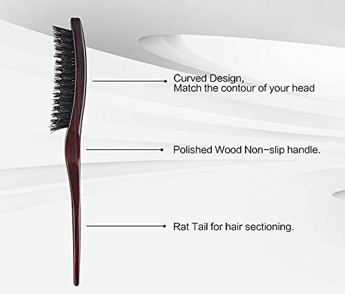 PERFEHAIR 100% Pure Boar Bristle Teasing Hair Brush – Wooden Handle, 3 Row Slim Backcombing Brush, 8.8 inch - görsel 8