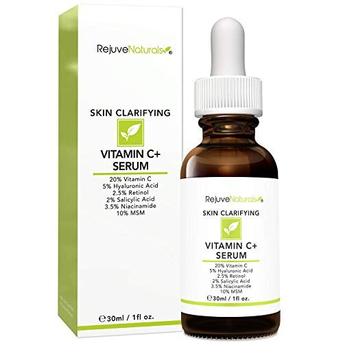 RejuveNaturals Vitamin C Serum Plus Hyaluronic Acid, Retinol, Salicylic Acid, Niacinamide, MSM – Anti-Aging & Skin Clearing Face Serum, 1 oz Avelisse