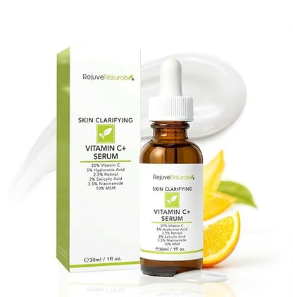 RejuveNaturals Vitamin C Serum Plus Hyaluronic Acid, Retinol, Salicylic Acid, Niacinamide, MSM – Anti-Aging & Skin Clearing Face Serum, 1 oz Avelisse