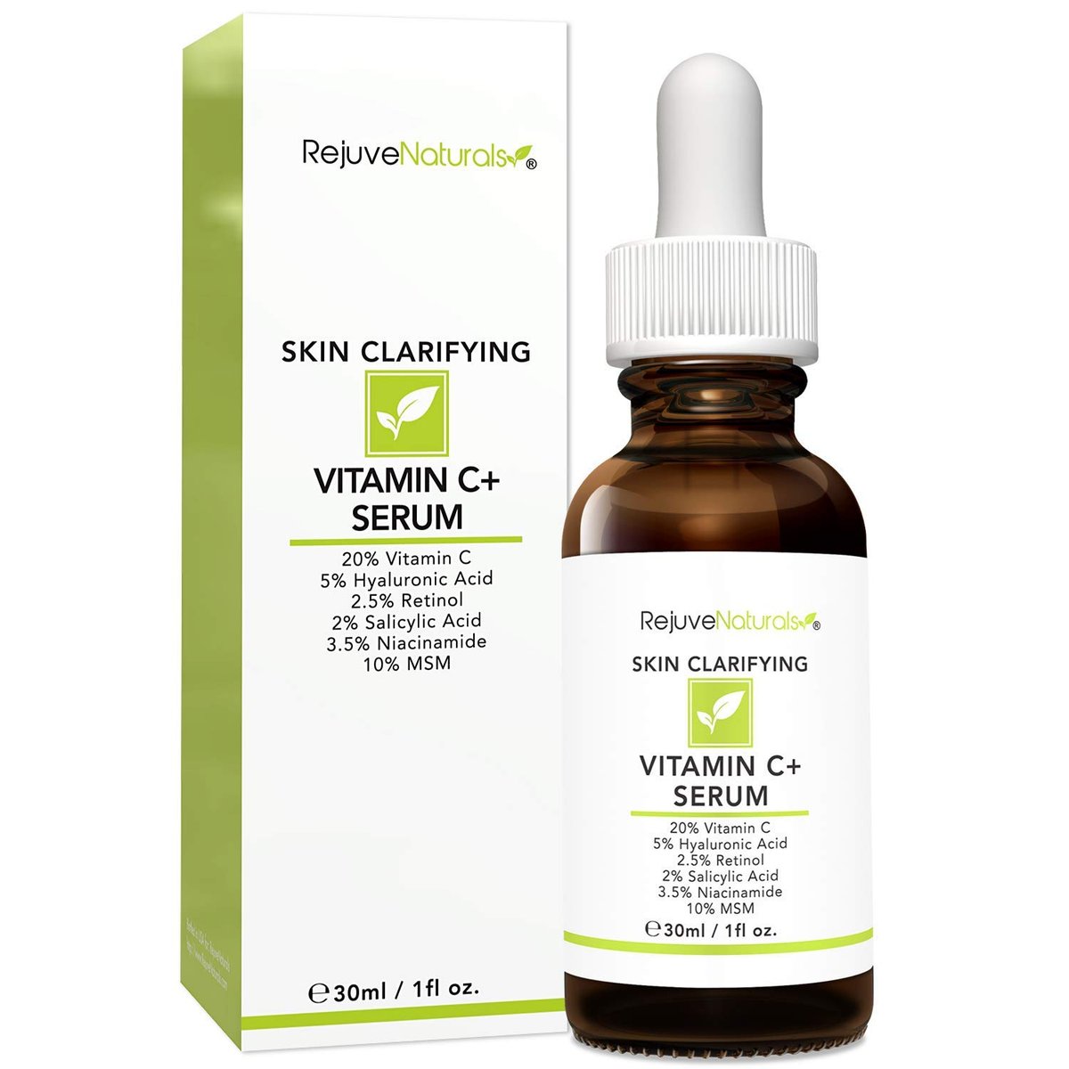 RejuveNaturals Vitamin C Serum Plus Hyaluronic Acid, Retinol, Salicylic Acid, Niacinamide, MSM – Anti-Aging & Skin Clearing Face Serum, 1 oz Avelisse