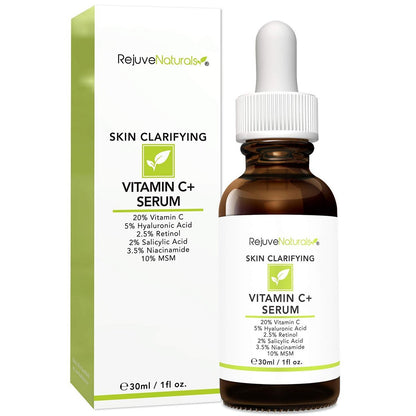 RejuveNaturals Vitamin C Serum Plus Hyaluronic Acid, Retinol, Salicylic Acid, Niacinamide, MSM – Anti-Aging & Skin Clearing Face Serum, 1 oz Avelisse