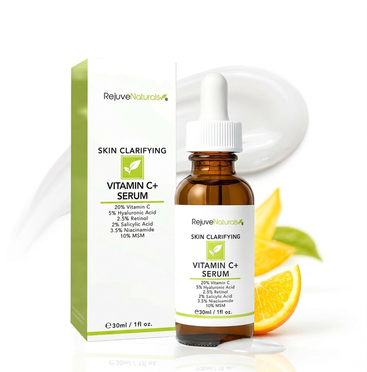 RejuveNaturals Vitamin C Serum Plus Hyaluronic Acid, Retinol, Salicylic Acid, Niacinamide, MSM – Anti-Aging & Skin Clearing Face Serum, 1 oz Avelisse