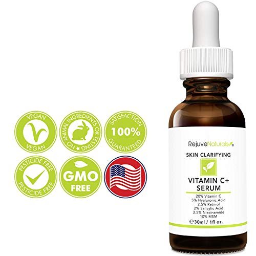 RejuveNaturals Vitamin C Serum Plus Hyaluronic Acid, Retinol, Salicylic Acid, Niacinamide, MSM – Anti-Aging & Skin Clearing Face Serum, 1 oz Avelisse