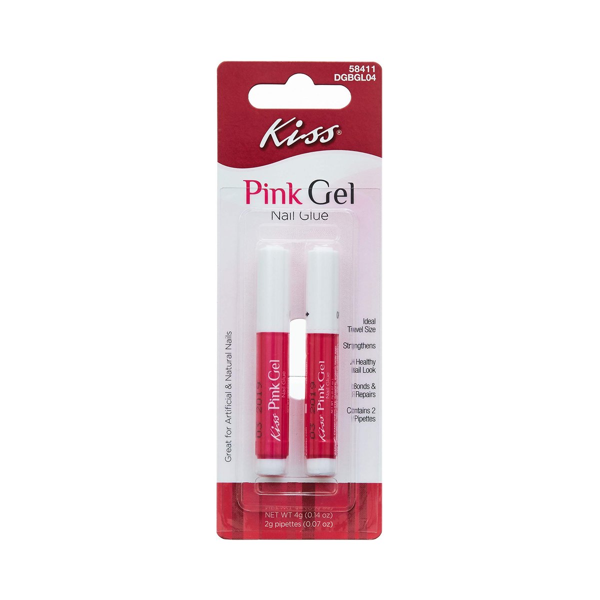 KISS Pink Gel Nail Glue with 2 Pipettes – 1 Pack (2 Count), Strong Hold for Nail Tips & Press-Ons - görsel 1