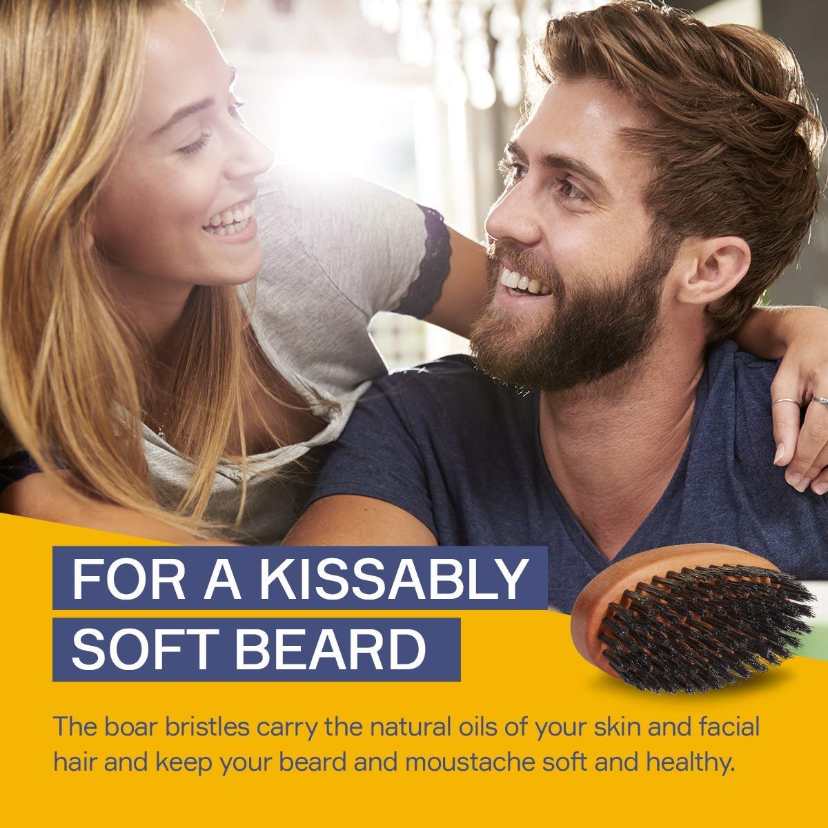 Seven Potions Beard Brush for Men – 100% First Cut Boar Bristles, Pear Wood Handle, Firm Bristles to Tame and Soften Facial Hair Avelisse