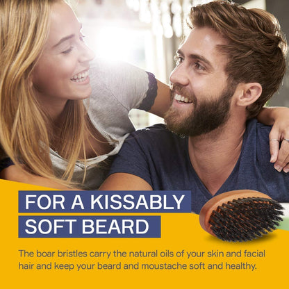 Seven Potions Beard Brush for Men – 100% First Cut Boar Bristles, Pear Wood Handle, Firm Bristles to Tame and Soften Facial Hair Avelisse