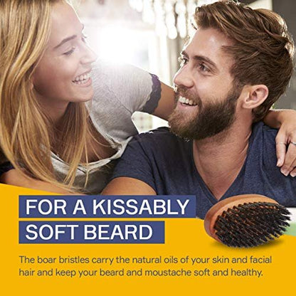 Seven Potions Beard Brush for Men – 100% First Cut Boar Bristles, Pear Wood Handle, Firm Bristles to Tame and Soften Facial Hair Avelisse