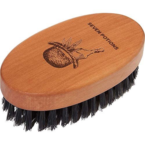 Seven Potions Beard Brush for Men – 100% First Cut Boar Bristles, Pear Wood Handle, Firm Bristles to Tame and Soften Facial Hair Avelisse