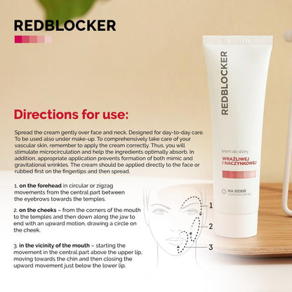Redblocker Day Cream - Specialist Dermocosmetic for Spider Veins and Capillaries with Horse Chestnut, Ruscus, Cranberry Extracts, SPF 15 - 50 ml