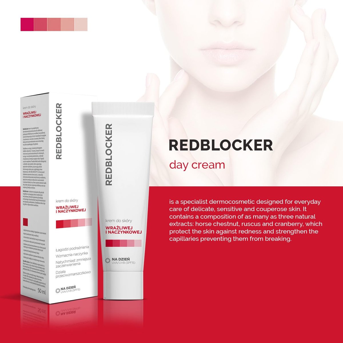 Redblocker Day Cream - Specialist Dermocosmetic for Spider Veins and Capillaries with Horse Chestnut, Ruscus, Cranberry Extracts, SPF 15 - 50 ml - görsel 5