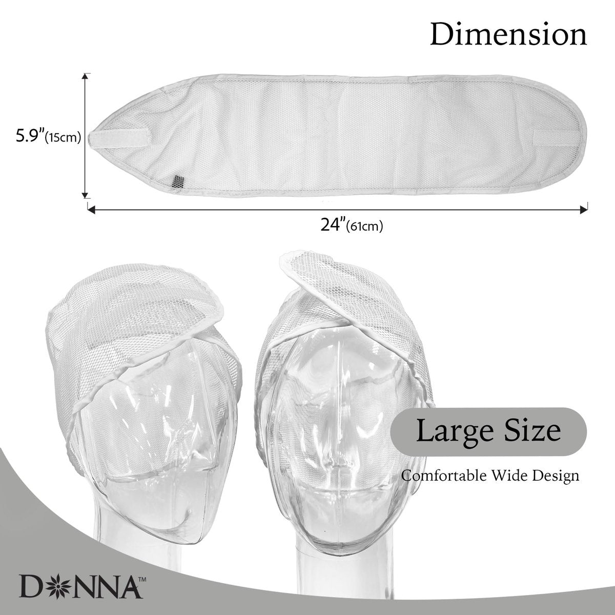 DONNA Cool Mesh Wrap – Large Breathable Hair Wrap for Women, Adjustable Head Wrap Cap, Comfortable Mesh Hair Wrap for Sleeping and Daily Wear, Fits All Hair Types Black - görsel 5