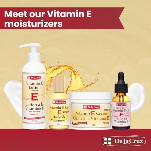 De La Cruz Vitamin E Lotion for Dry Skin - 12,000 IU with Avocado Oil, Almond Oil & Aloe Vera - Moisturizing Body & Face Lotion for All Skin Types - 8 FL OZ, Made in USA - görsel 14