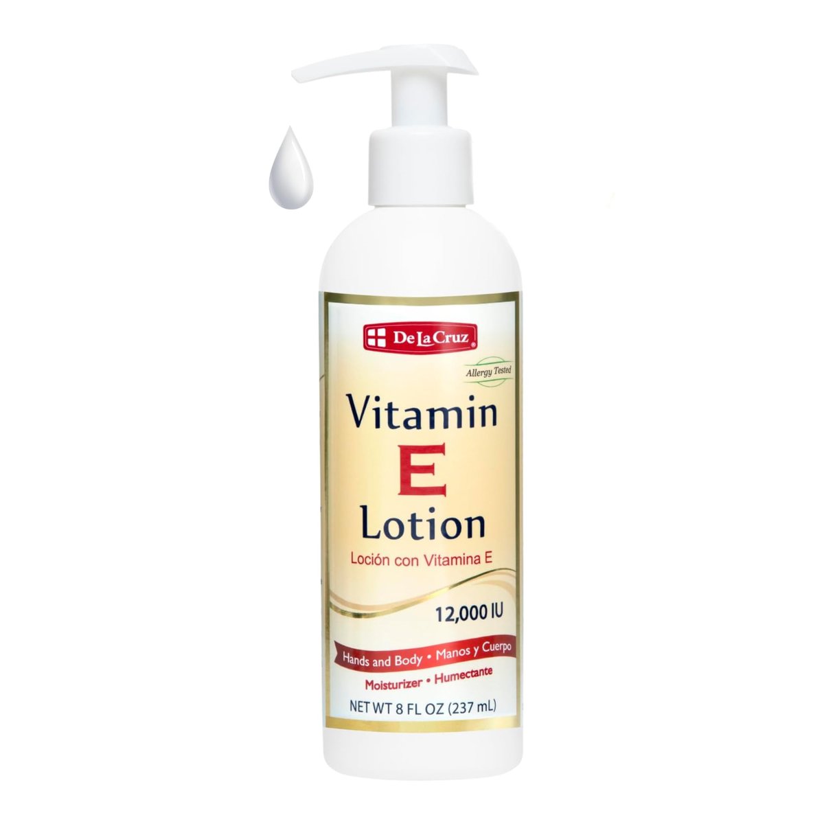 De La Cruz Vitamin E Lotion for Dry Skin - 12,000 IU with Avocado Oil, Almond Oil & Aloe Vera - Moisturizing Body & Face Lotion for All Skin Types - 8 FL OZ, Made in USA - görsel 1