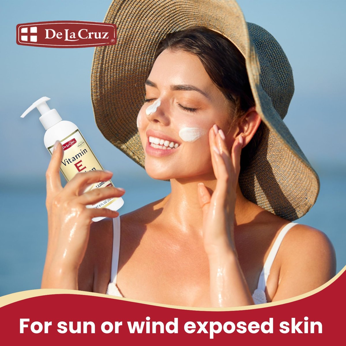 De La Cruz Vitamin E Lotion for Dry Skin - 12,000 IU with Avocado Oil, Almond Oil & Aloe Vera - Moisturizing Body & Face Lotion for All Skin Types - 8 FL OZ, Made in USA - görsel 7