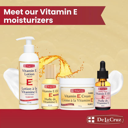 De La Cruz Vitamin E Lotion for Dry Skin - 12,000 IU with Avocado Oil, Almond Oil & Aloe Vera - Moisturizing Body & Face Lotion for All Skin Types - 8 FL OZ, Made in USA