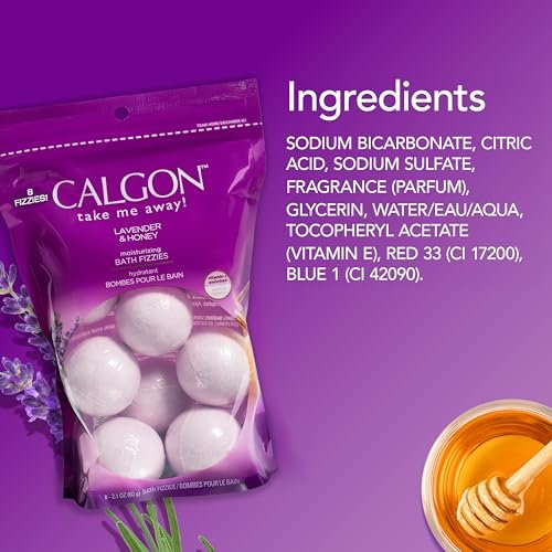 Calgon Bath Fizzies Lavender & Honey - 8 Count Relaxing Bath Bombs Avelisse