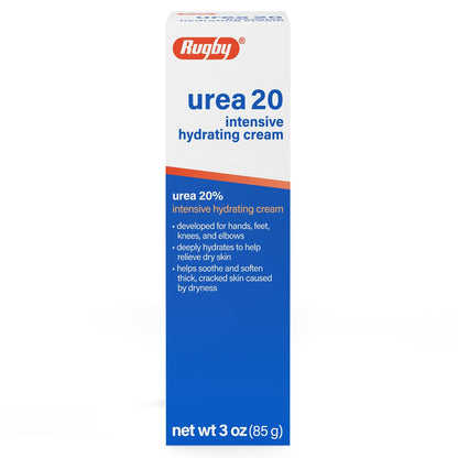 Rugby Urea 20% Intensive Hydrating Cream - Deep Moisturizer for Feet, Hands, Knees, and Elbows - 3 oz