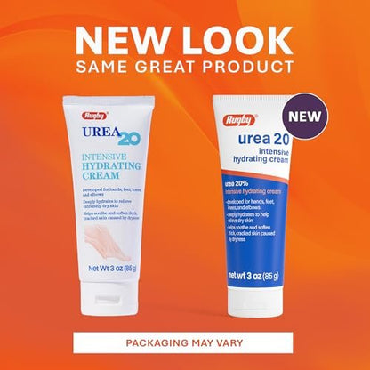 Rugby Urea 20% Intensive Hydrating Cream - Deep Moisturizer for Feet, Hands, Knees, and Elbows - 3 oz