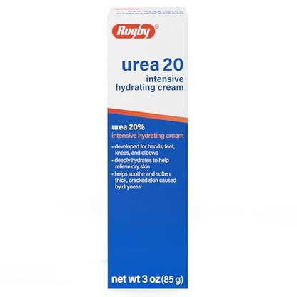 Rugby Urea 20% Intensive Hydrating Cream - Deep Moisturizer for Feet, Hands, Knees, and Elbows - 3 oz