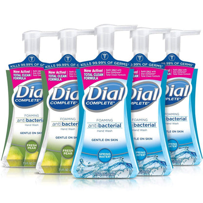 Dial Complete Antibacterial Foaming Hand Soap, 2-Scent Variety Pack, Spring Water & Fresh Pear, 7.5 fl oz Each, 5 Count Avelisse