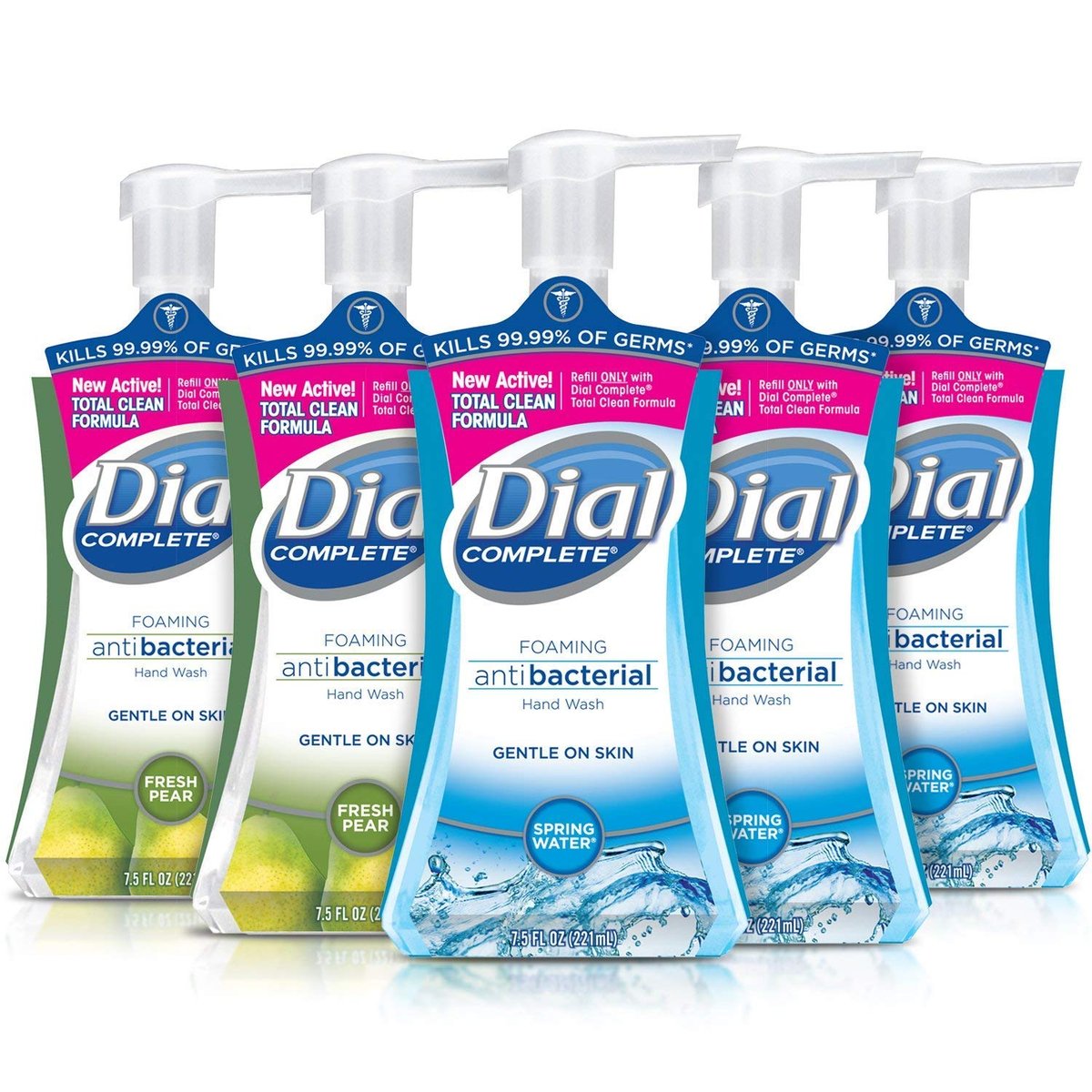 Dial Complete Antibacterial Foaming Hand Soap, 2-Scent Variety Pack, Spring Water & Fresh Pear, 7.5 fl oz Each, 5 Count Avelisse
