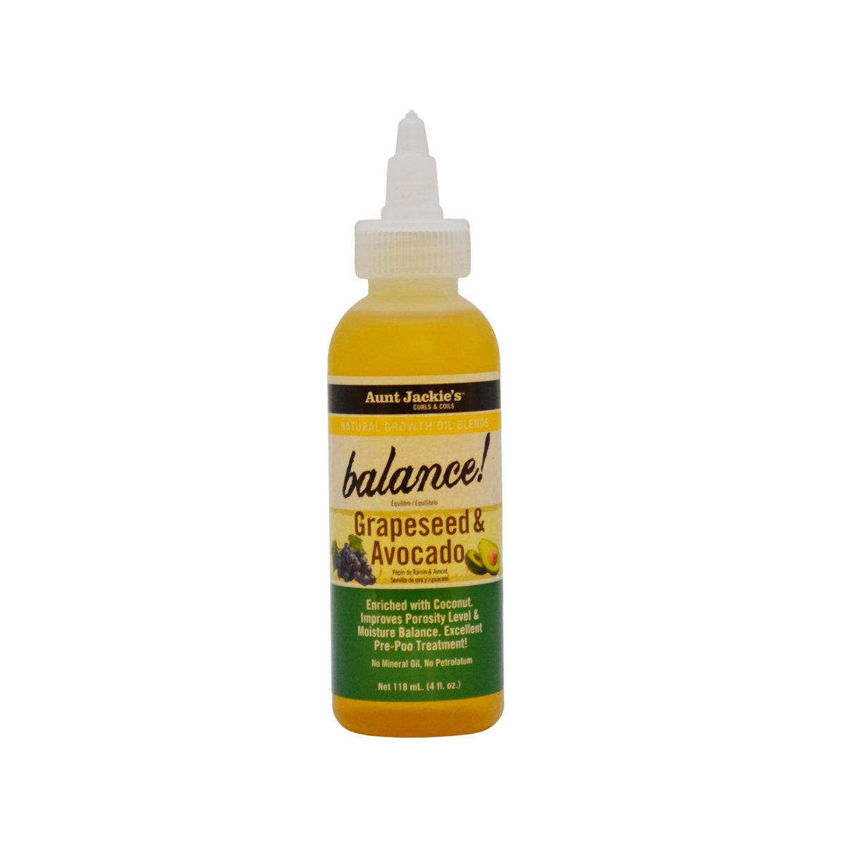 Aunt Jackie's Natural Growth Oil Blends Balance - Grapeseed and Avocado, Pre-Shampoo Treatment, Improves Porosity and Moisture Balance, 4 oz - görsel 1