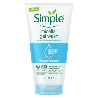 Simple Water Boost Micellar Gel Facial Wash, 5 oz (150 ml) – Hydrating Gel Cleanser for Sensitive Skin