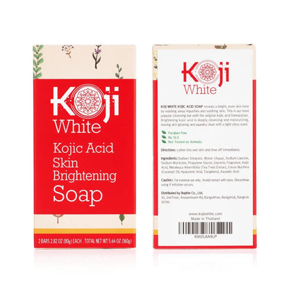 Koji White Pure Kojic Acid Soap - Glycerin Soap Bar for Gentle Skin Brightening & Exfoliation with Tea Tree, Coconut Oil, Hyaluronic Acid & Vitamin C - Vegan, 2.82 oz (Pack of 2) Avelisse