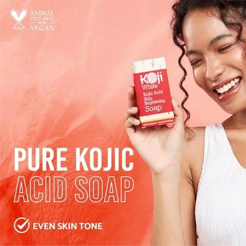 Koji White Pure Kojic Acid Soap - Glycerin Soap Bar for Gentle Skin Brightening & Exfoliation with Tea Tree, Coconut Oil, Hyaluronic Acid & Vitamin C - Vegan, 2.82 oz (Pack of 2) Avelisse