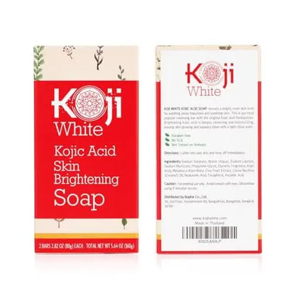 Koji White Pure Kojic Acid Soap - Glycerin Soap Bar for Gentle Skin Brightening & Exfoliation with Tea Tree, Coconut Oil, Hyaluronic Acid & Vitamin C - Vegan, 2.82 oz (Pack of 2) Avelisse