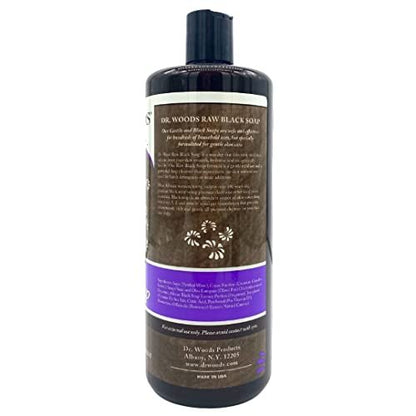 Dr. Woods Raw Liquid Black Soap - Natural Body Wash & Facial Cleanser for Men & Women, Gentle Exfoliant, 32 Fl Oz (Pack of 3) Avelisse