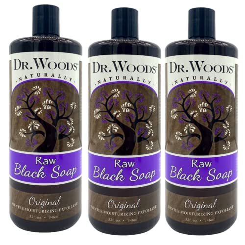 Dr. Woods Raw Liquid Black Soap - Natural Body Wash & Facial Cleanser for Men & Women, Gentle Exfoliant, 32 Fl Oz (Pack of 3) Avelisse