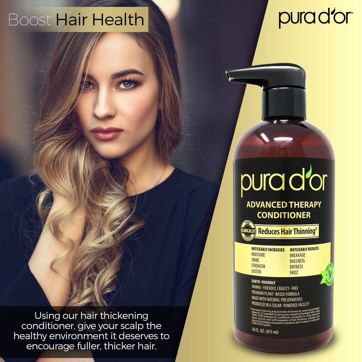 PURA D'OR Advanced Therapy Conditioner – Moisture, Strength, Volume & Texture – No Sulfates – Argan Oil & Biotin – All Hair Types – 16 oz - görsel 3