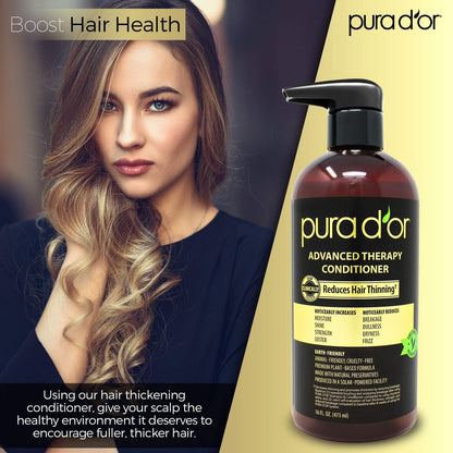 PURA D'OR Advanced Therapy Conditioner – Moisture, Strength, Volume & Texture – No Sulfates – Argan Oil & Biotin – All Hair Types – 16 oz