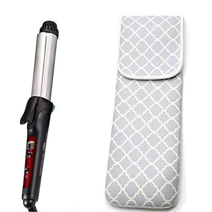 ALEIFLE Women's Heat Resistant Neoprene Curling Iron Holder - Grey Chevron Travel Storage Case for Flat Irons and Curling Wands