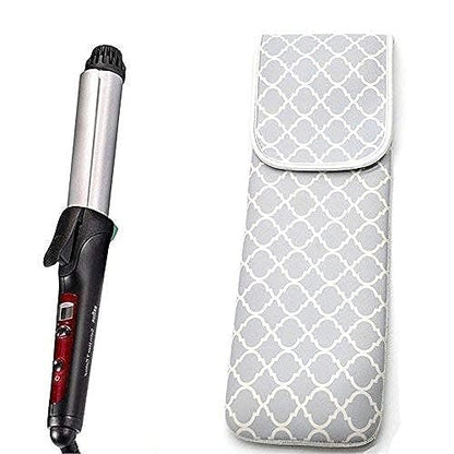 ALEIFLE Women's Heat Resistant Neoprene Curling Iron Holder - Grey Chevron Travel Storage Case for Flat Irons and Curling Wands